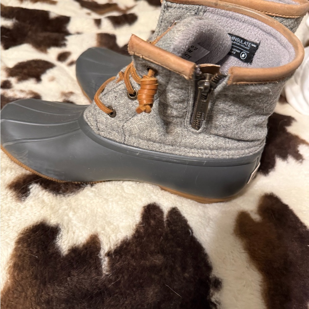 Gray and Brown Duck Boots